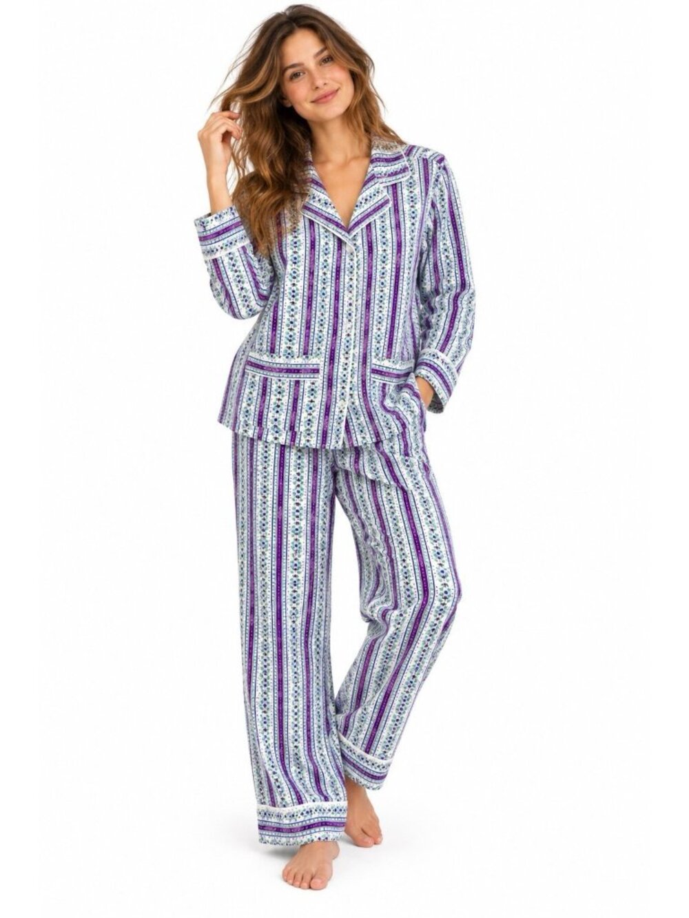 LANZ OF SALZBURG 2 piece flannel pajama set SMALL tyrolean floral stripe cottage